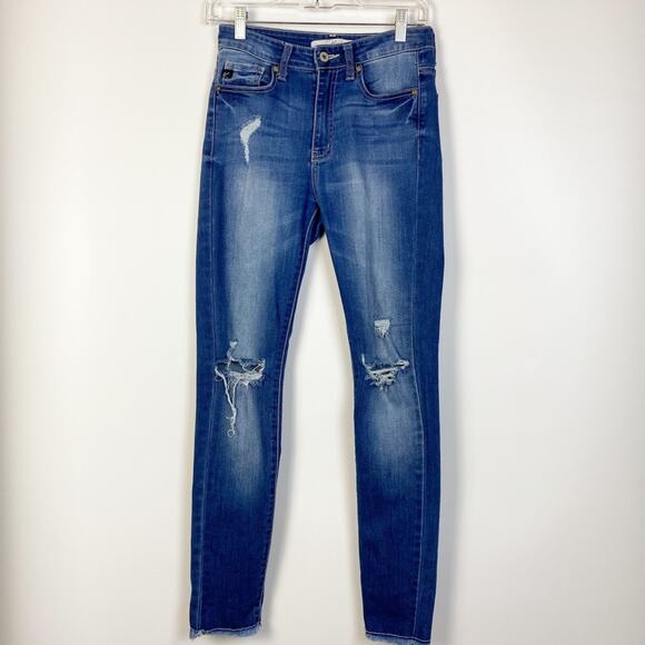KANCAN DISTRESSED RAW CUFF SKINNY JEANS SIZE 26 - Picture 1 of 10
